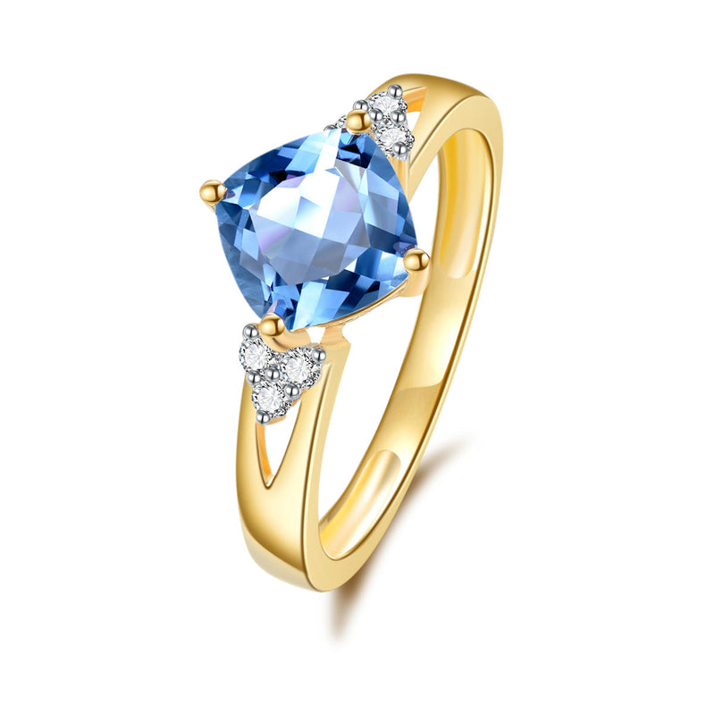 9ct Yellow Gold Blue Topaz & Diamond Ring