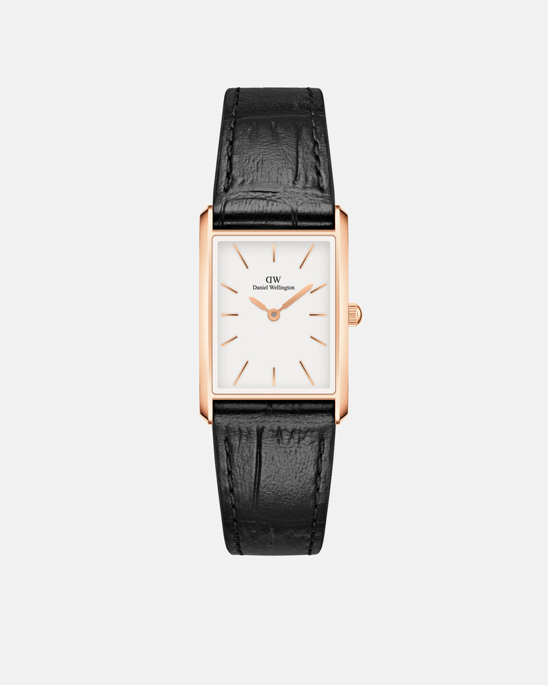 Daniel Wellington Bound 32x22 Black Croc Leather Rose Gold White Watch