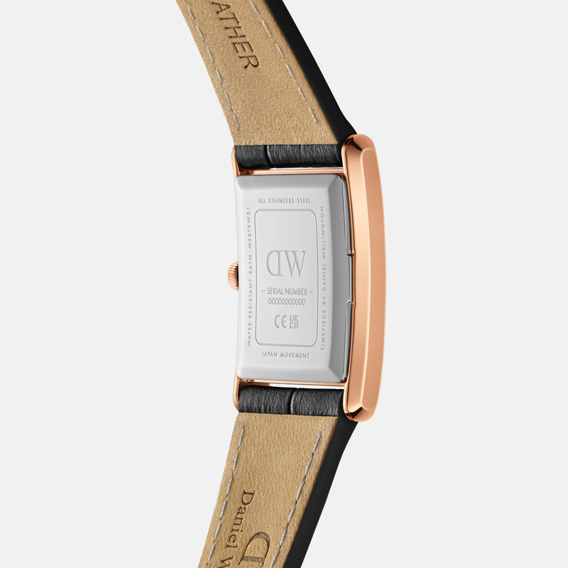 Daniel Wellington Bound 32x22 Black Croc Leather Rose Gold White Watch