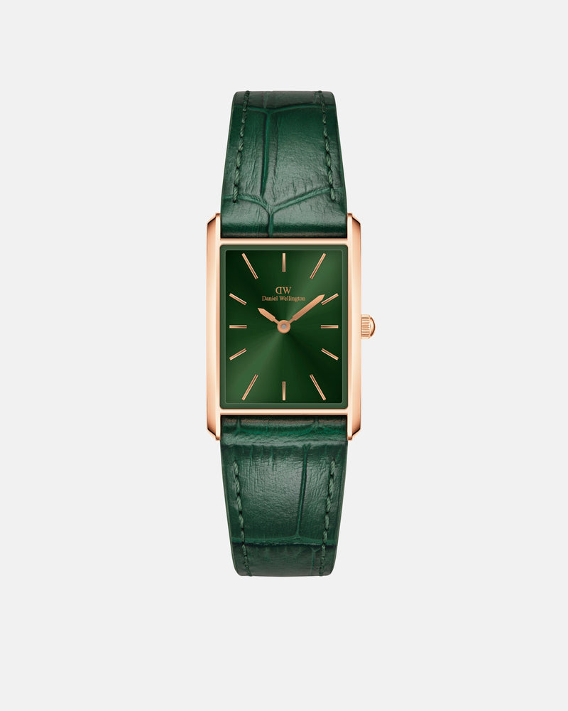 Daniel Wellington Bound 32x22 Green Croc Leather Rose Gold Emerald Sunray Watch