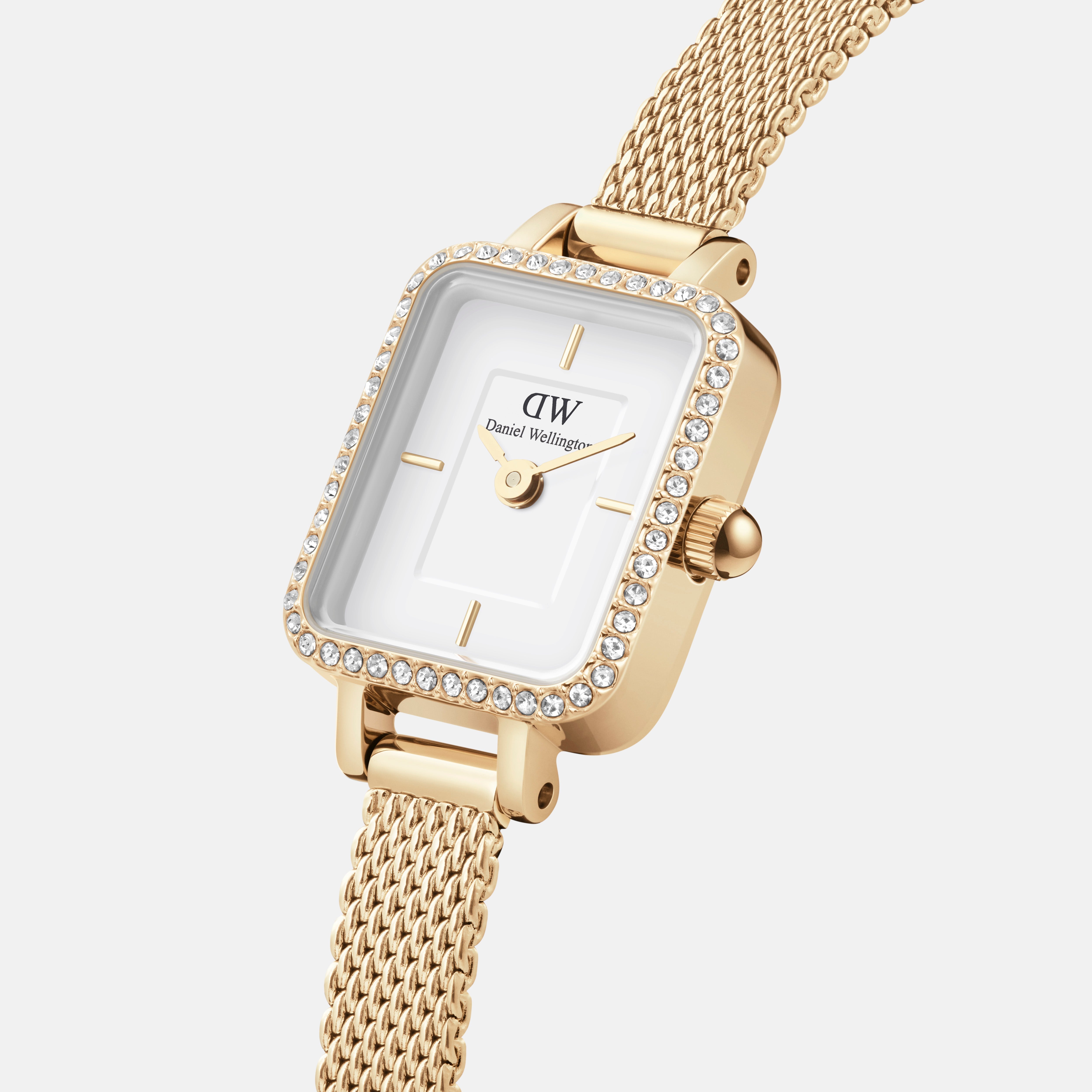 Daniel Wellington Quadro Mini Lumine Bezel 15x18 Evergold Gold White Watch