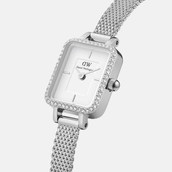 Daniel Wellington Quadro Mini Bezel Lumine 15x18 Sterling Silver White Watch