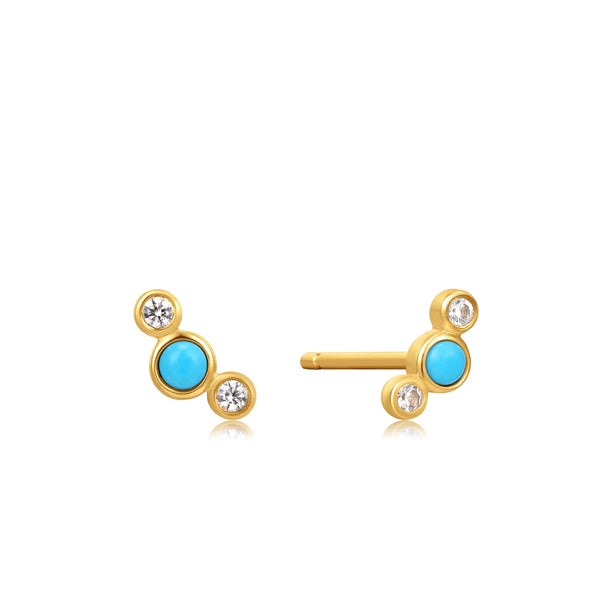 Ania Haie 14ct Gold Turquoise Cabochon and White Sapphire Stud Earrings