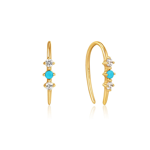 Ania Haie 14ct Gold Turquoise Cabochon and White Sapphire Hook Earrings