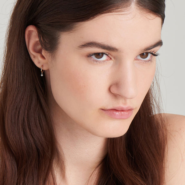 Ania Haie 14ct Gold Natural Diamond Drop Huggie Hoop Earrings