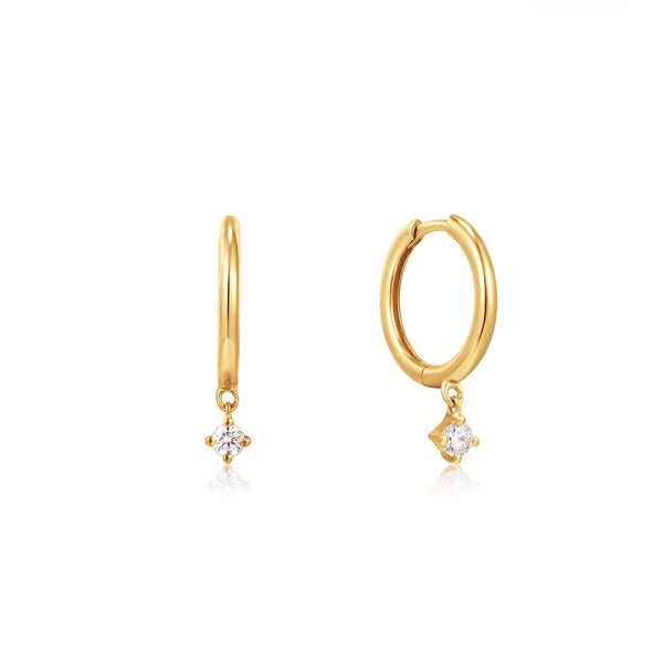 Ania Haie 14ct Gold Natural Diamond Drop Huggie Hoop Earrings