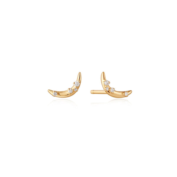Ania Haie 14ct Gold Stargazer Natural Diamond Moon Stud Earrings