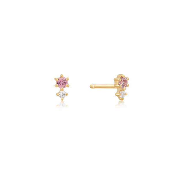 Ania Haie 14ct Gold White and Pink Sapphire Stud Earrings