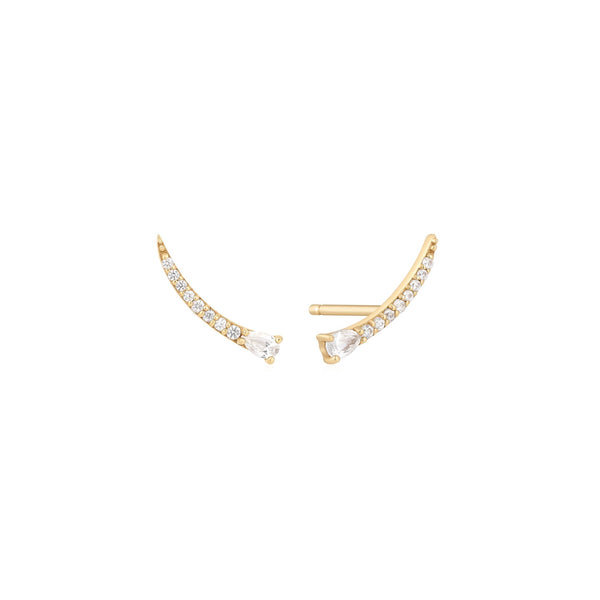 Ania Haie 14ct Gold White Sapphire Curve Climber Stud Earrings