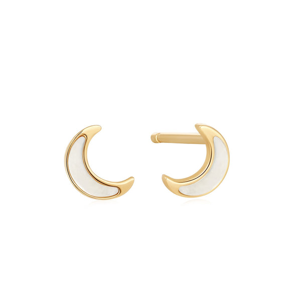 Ania Haie 14ct Gold Mother Of Pearl Moon Stud Earrings