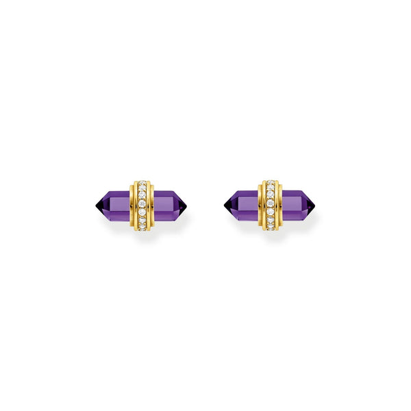 THOMAS SABO Crystal Stud Earrings with Imitation Amethyst Gold