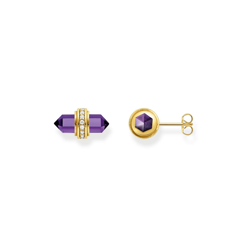 THOMAS SABO Crystal Stud Earrings with Imitation Amethyst Gold