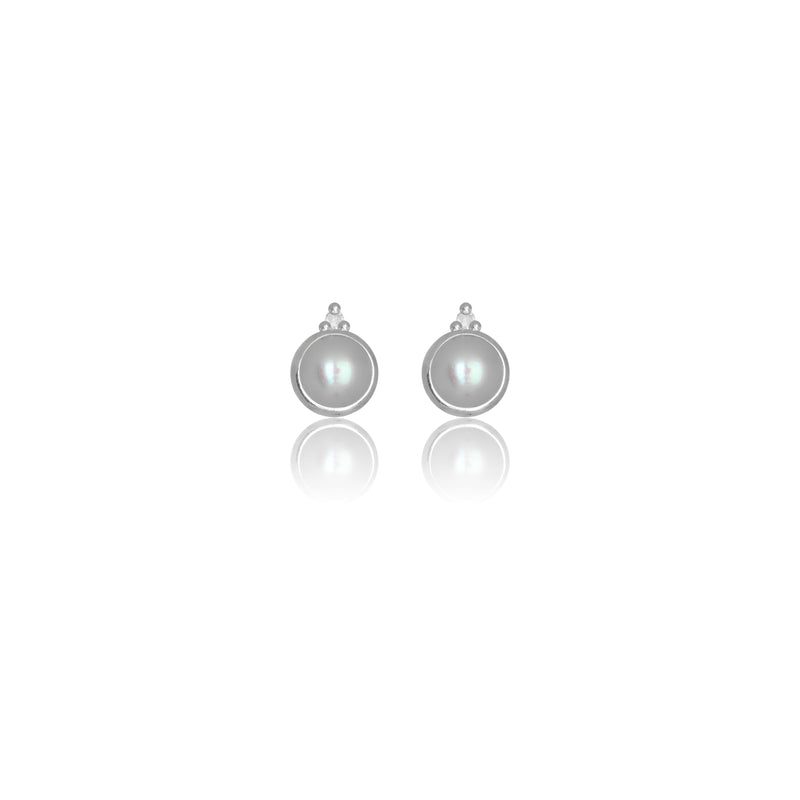 Diamonds by Georgini Freshwater Pearl and Two Natural Diamond June Earrings Silver