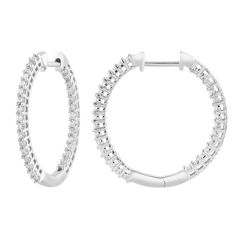 9ct White Gold 0.25ct Diamond Inside Out Hoop Earrings