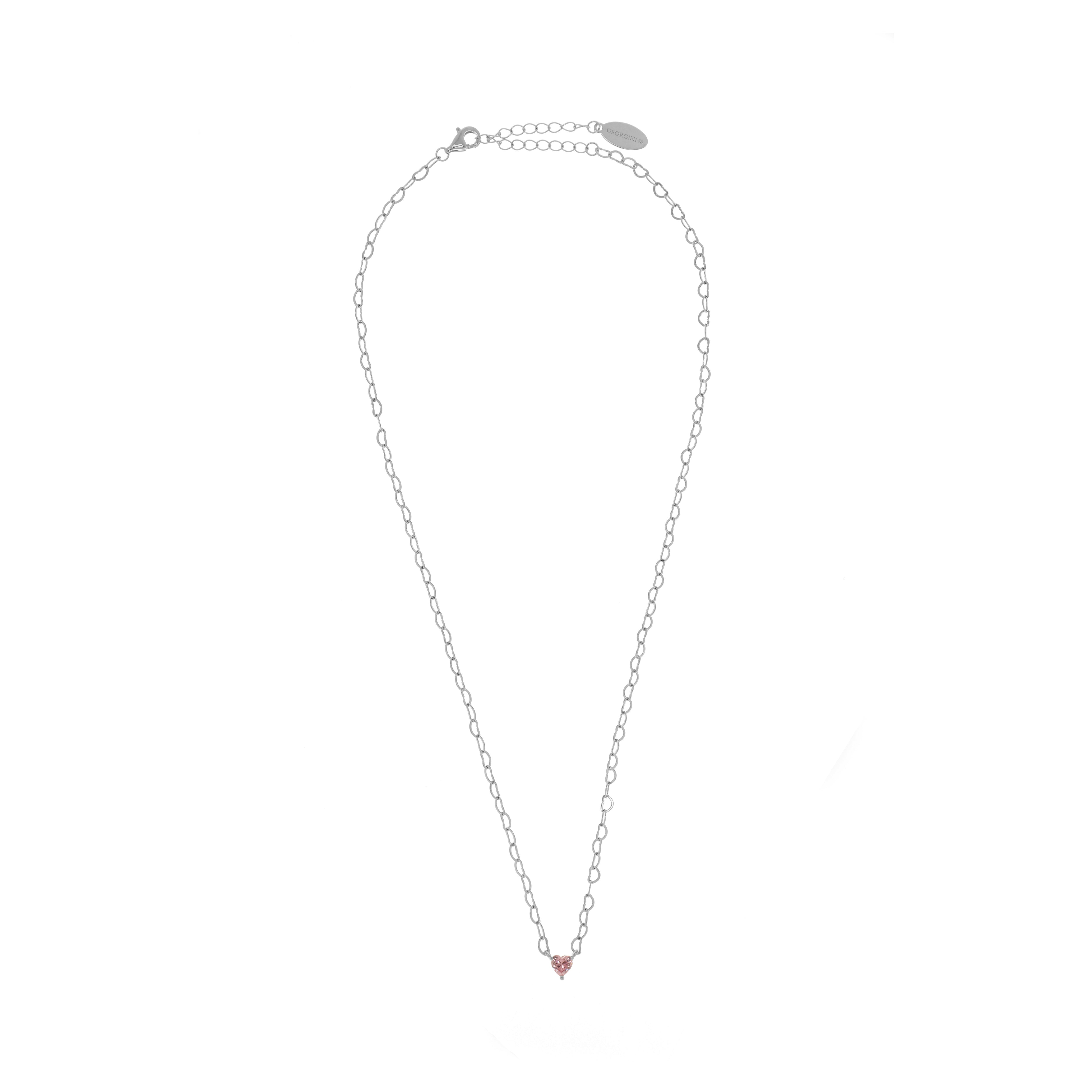 Georgini Sweetheart Heart Chain Necklace Pink Silver