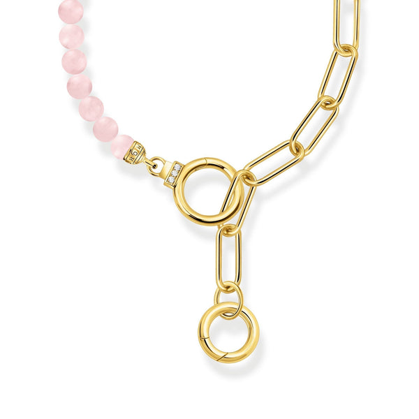 THOMAS SABO Link Necklace with Rose Quartz Beads Gold
