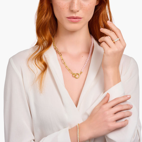THOMAS SABO Link Necklace with Rose Quartz Beads Gold