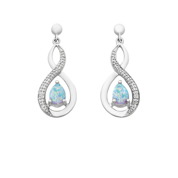 9ct White Gold Created Opal & Diamond Earrings