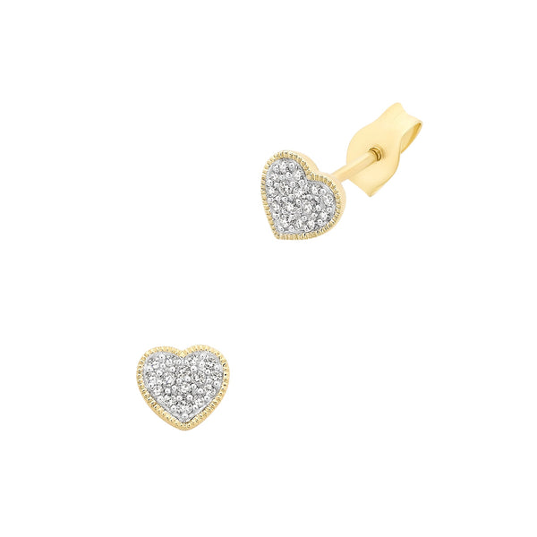 9ct Gold Diamond Pave Heart Stud Earrings