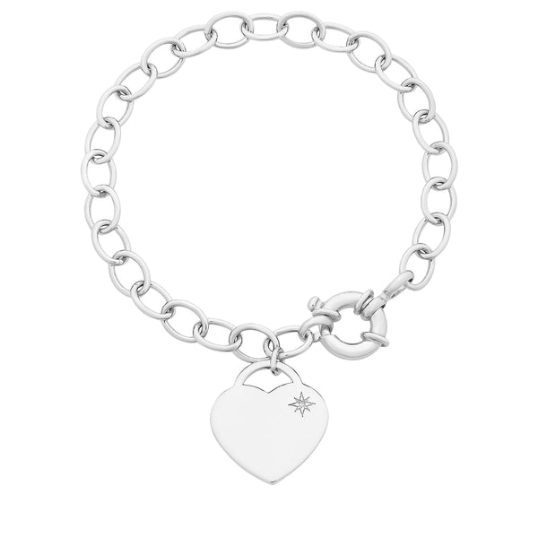 Sterling Silver Diamond Set Heart Bracelet