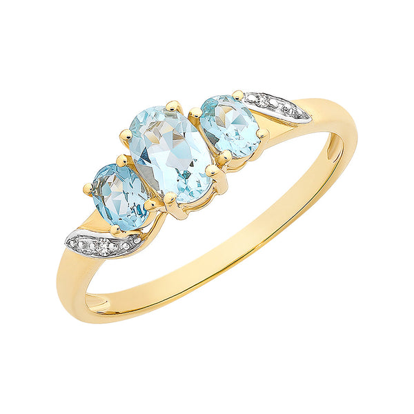9ct Gold Aquamarine & Diamond Ring