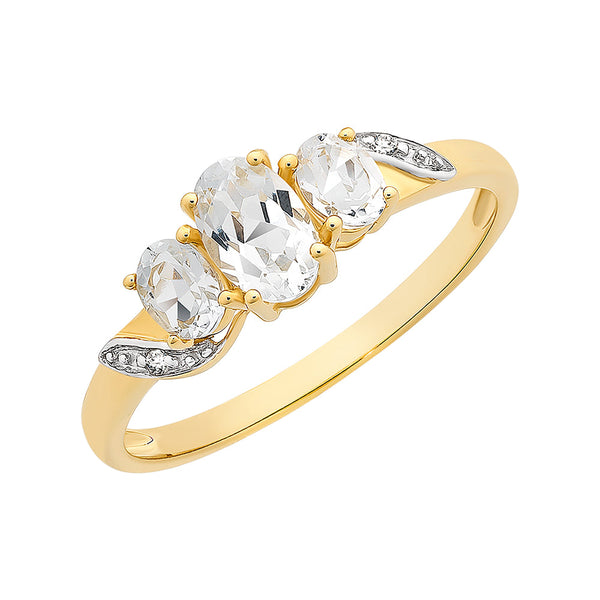 9ct Gold White Topaz & Diamond Ring