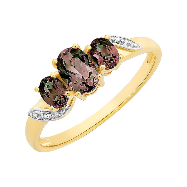 9ct Gold Created Alexandrite & Diamond Ring