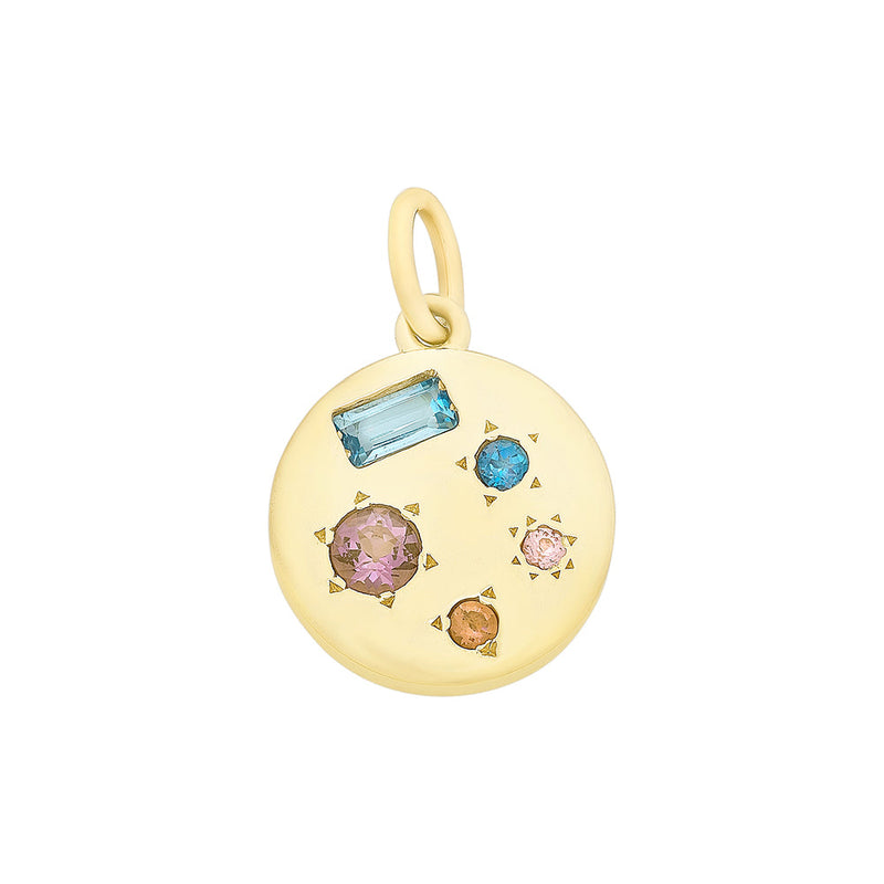 9ct Gold Pendant set with Blue Topaz, Amethyst, Pink Tourmaline & Created Pink Sapphire