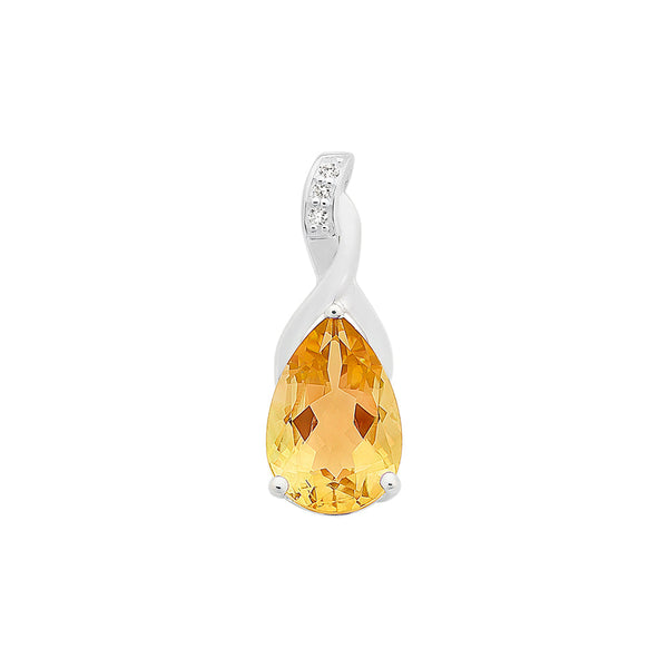 Sterling Silver Pendant Set With Citrine & Cubic Zirconia With Chain