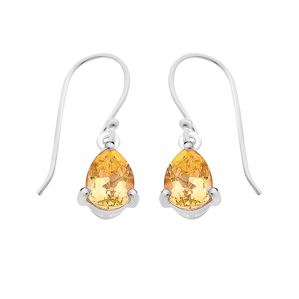 Sterling Silver Earrings Set With Citrine