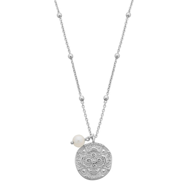 Sterling Silver Coin And Freshwater Pearl Necklace
