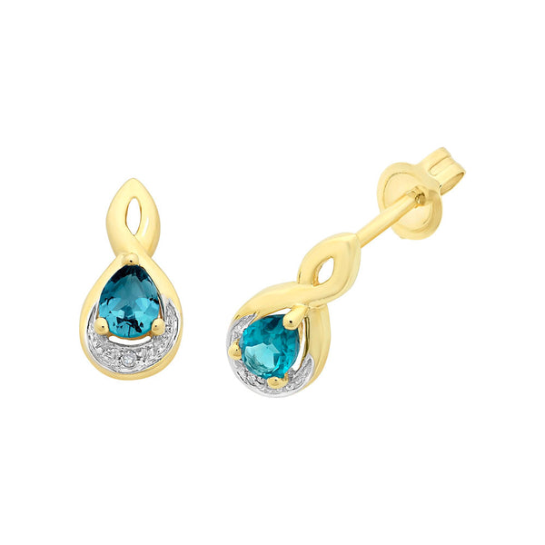 9ct Gold London Blue Topaz & Diamond Earrings