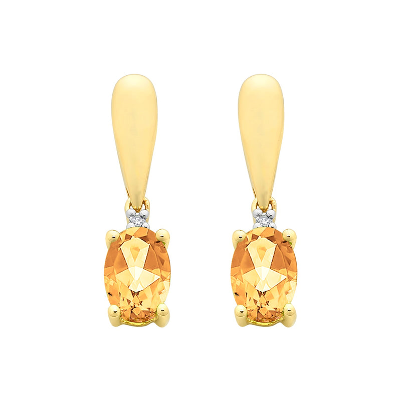 9ct Gold Citrine & Diamond Earrings
