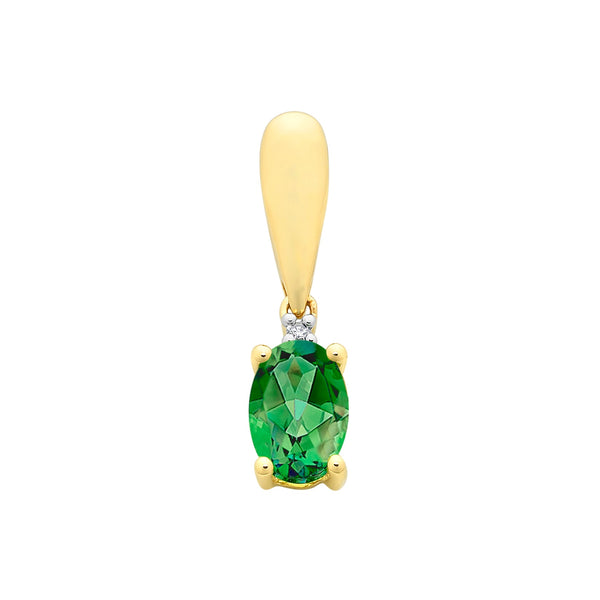 9ct Gold Created Emerald & Diamond Pendant