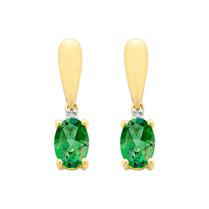 9ct Gold Created Emerald & Diamond Earrings