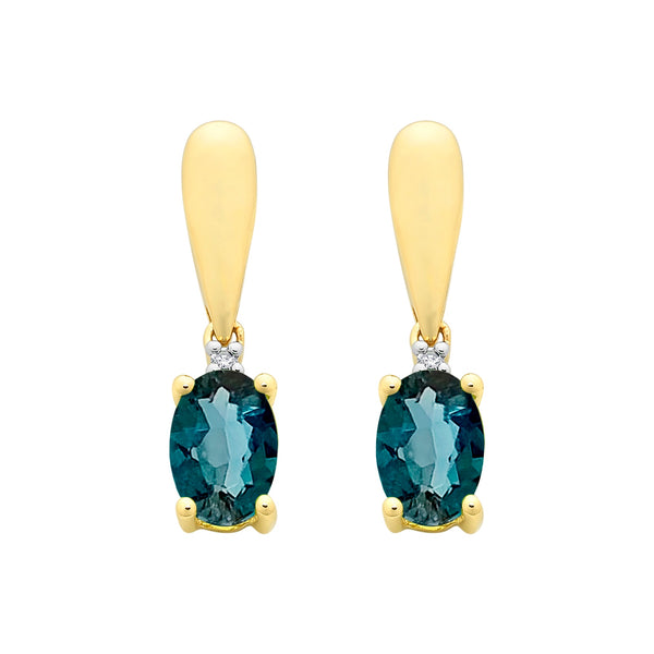 9ct Gold London Blue Topaz & Diamond Earrings