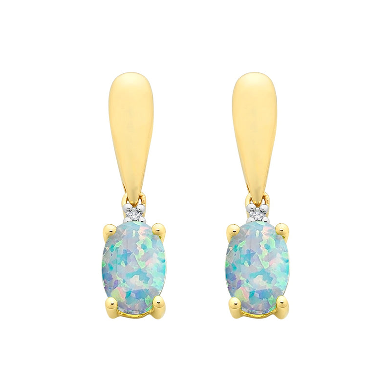 9ct Gold Created Opal & Diamond Earrings