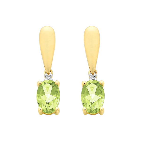 9ct Gold Peridot & Diamond Earrings