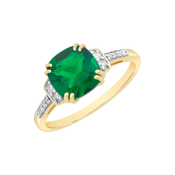 9ct Gold Created Emerald & Diamond Ring