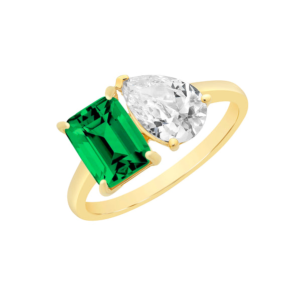9ct Gold Created Emerald & Cubic Zirconia Ring