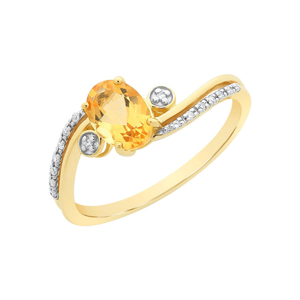 9ct Gold Citrine & Diamond Ring
