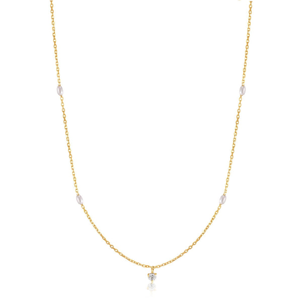 Ania Haie 14ct Gold Pearl and White Sapphire Necklace