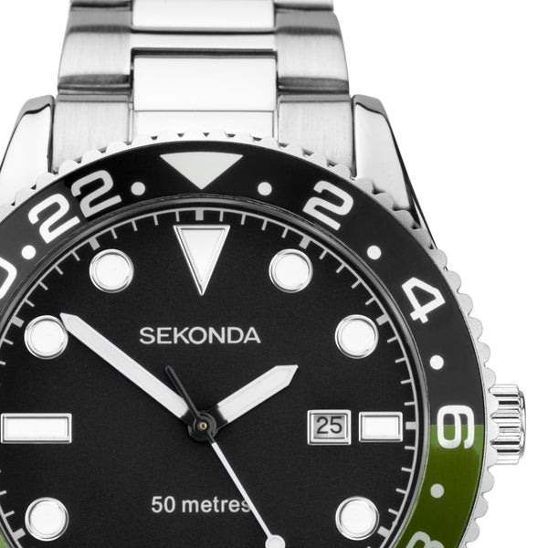 Sekonda Ocean Silver & Black Watch  - SK30197