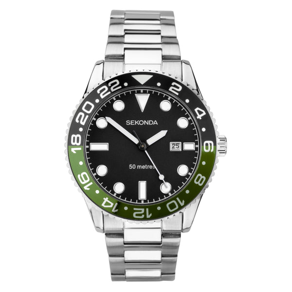Sekonda Ocean Silver & Black Watch  - SK30197