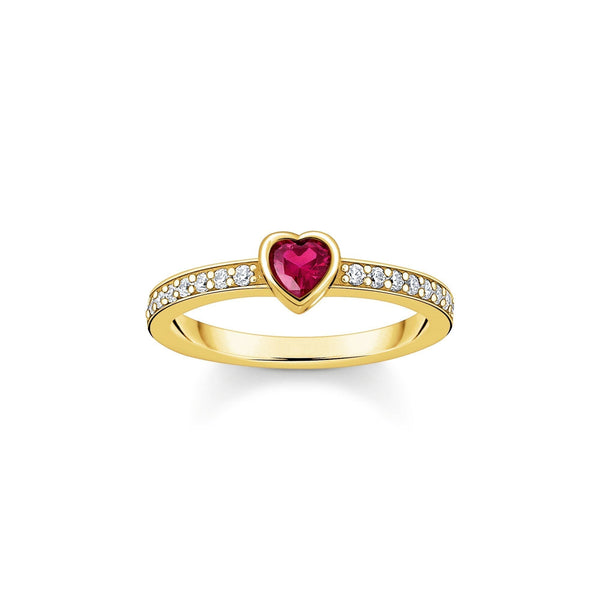 THOMAS SABO Solitaire Ring with Red Heart-Shaped Stone