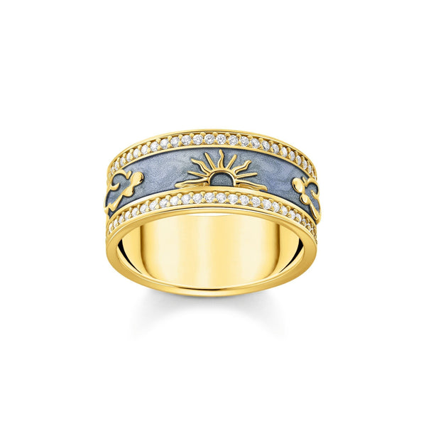 THOMAS SABO Band Ring with Blue Cold Enamel and Cosmic Symbols