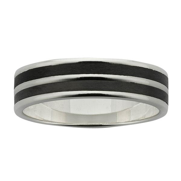 Ziro Sterling Silver Ring with Two Black Zirconium inlays