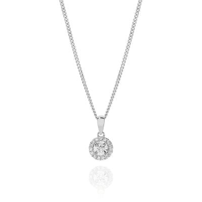 9ct White Gold 0.11ct Diamond Halo Pendant 