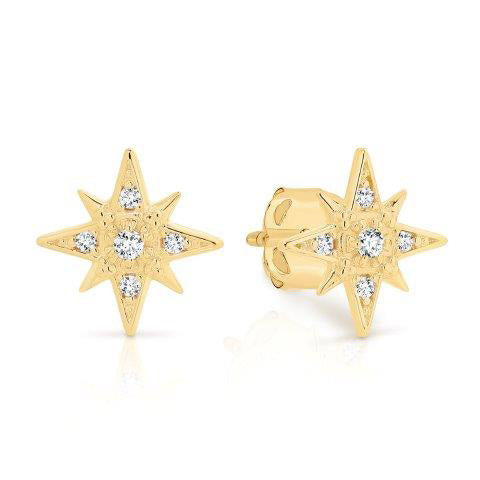 9ct Yellow Gold Cubic Zirconia Star Stud Earrings