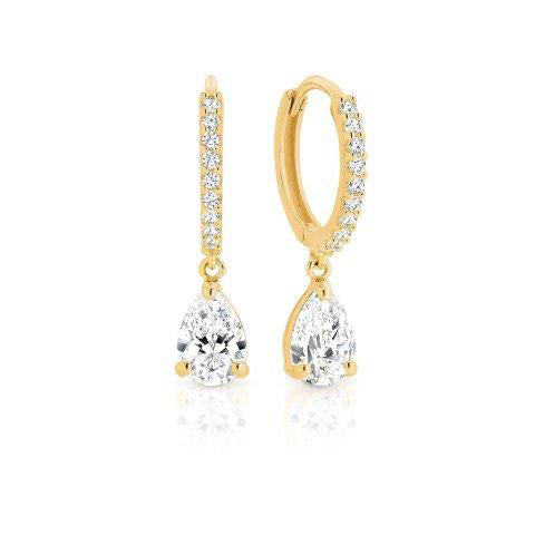 9ct Yellow Gold 10mm Cubic Zirconia Huggie Earrings